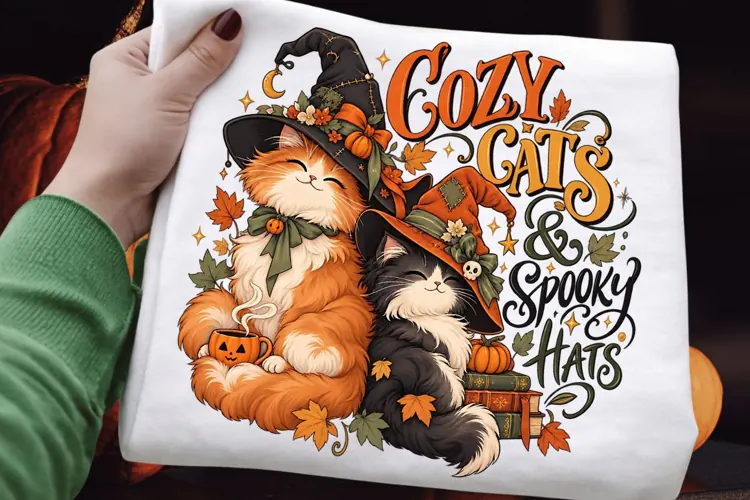Cozy Cats Spooky Hats Halloween Cat Witch PNG Sublimation