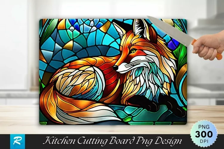 Fox Stained Glass Cutting Board Sublimation Design