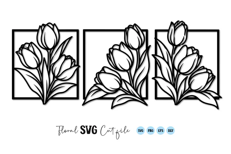 Floral Tulip Frame Line Art SVG PNG