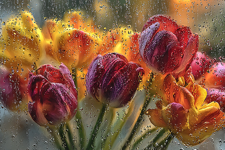 Rainy Window Tulip Bouquet Moody Floral Art Print