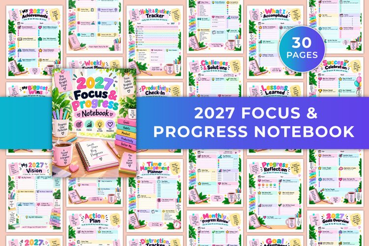 2027 Focus & Progress Notebook Kdp interiors example image 1