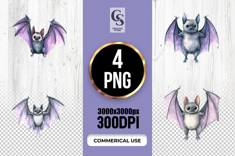 Cute Baby Bat Watercolor Clipart Sublimation PNG