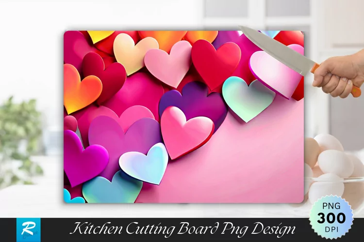Multicolored Heart Cutting Board Sublimation Design