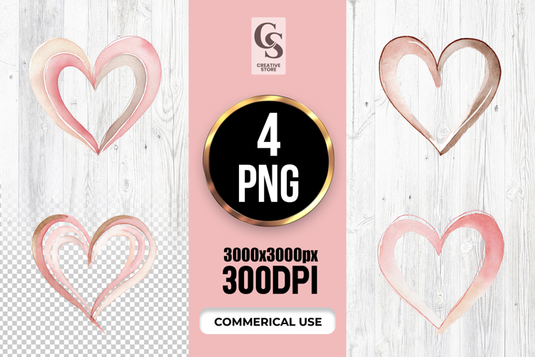 Watercolor Abstract Heart Outline Clipart Sublimation PNG