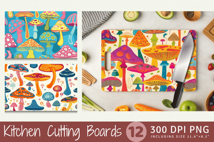 70s Groovy Mushrooms Cutting Boards sublimation Design