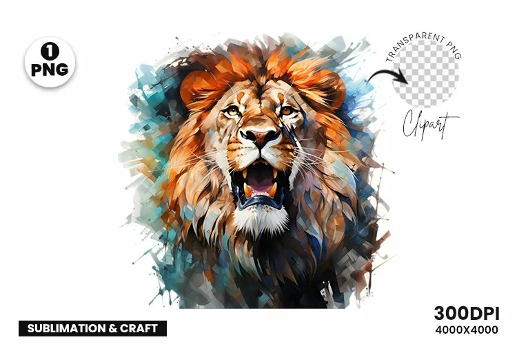 Watercolor Lion Aggressive Clipart | Lion Sublimation PNG