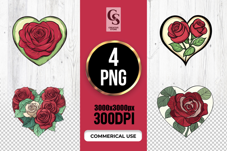 Heart Rose Floral Illustration Clipart Sublimation PNG