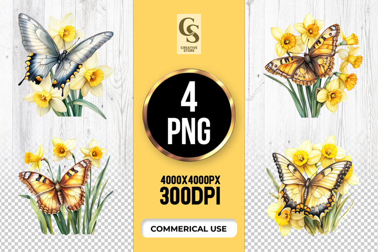 Yellow Butterfly Daffodil Clipart Sublimation PNG