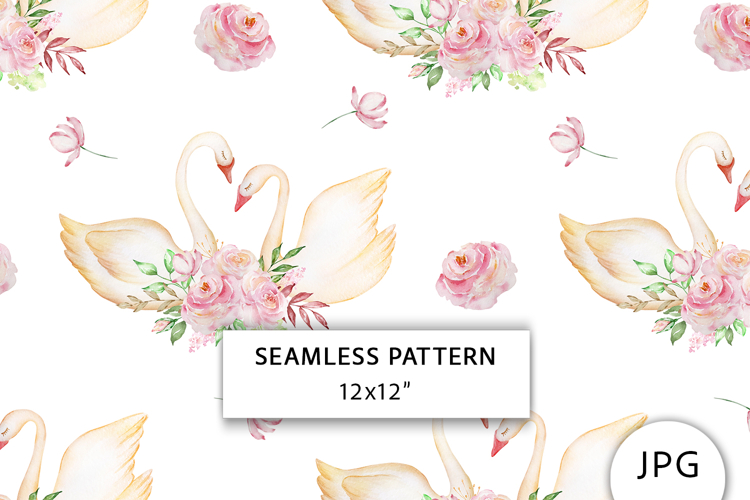 Swan Seamless Pattern, Romantic Digital Paper