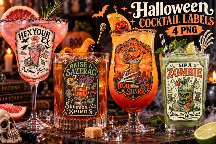 Halloween Cocktail Labels PNG, Spooky Potion Drinks example image 1