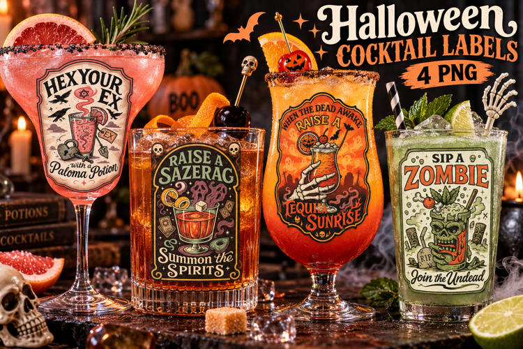 Halloween Cocktail Labels PNG, Spooky Potion Drinks