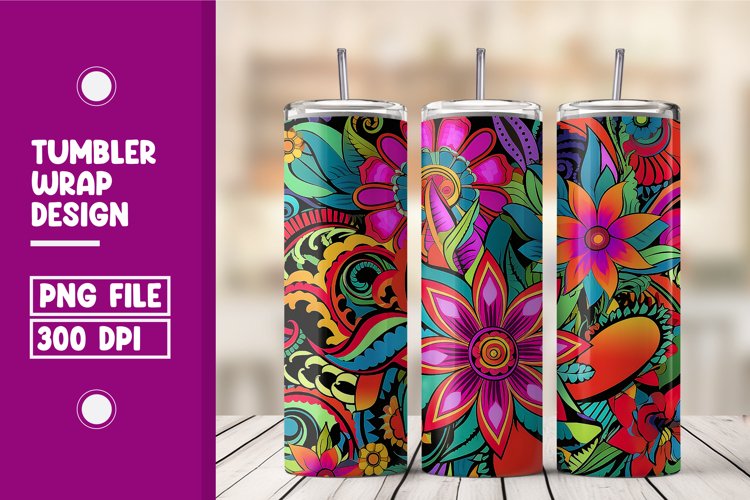 Colorful Flower Tumbler Wrap Design