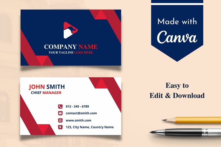 Red & Blue Business Card Template Canva Template (2160748)