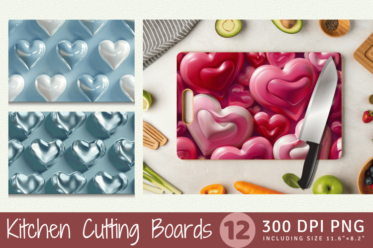 3D Puffy Hearts Cutting Boards sublimation Design