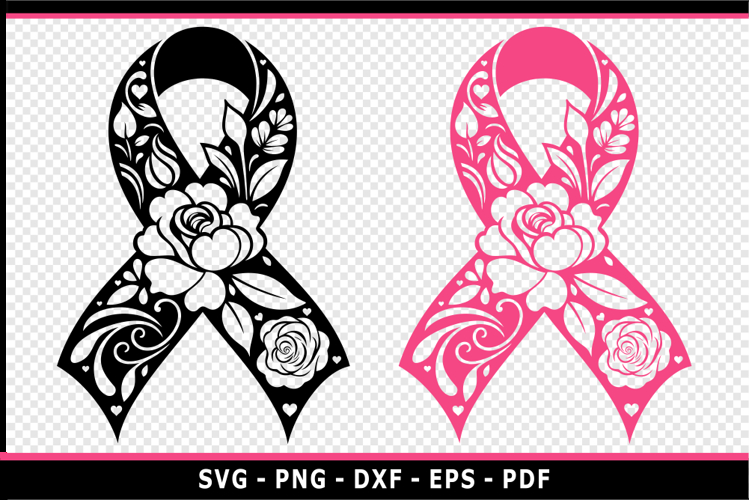 Black and pink rose breast cancer ribbon awareness SVG PNG