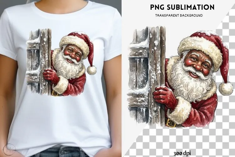 Christmas peeking character png design for T-shirts