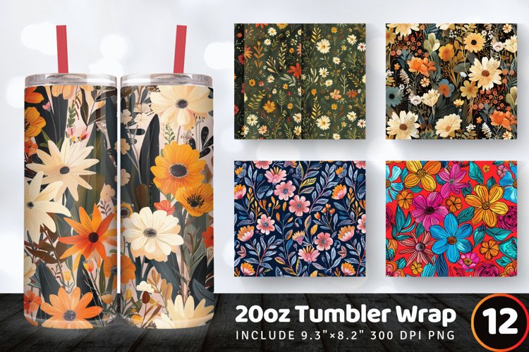 Boho Flowers Garden Tumbler Wrap, 20oz Skinny Tumbler Wrap