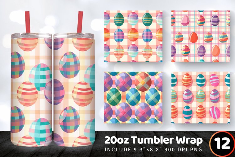 Colorful Eggs Plaid Tumbler Wrap, 20oz Skinny Tumbler Wrap