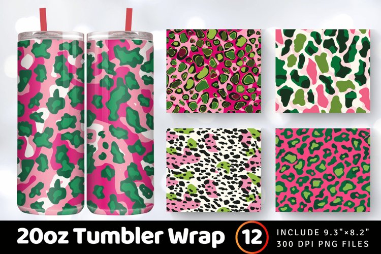Pink   green Leopard Skin Christmas Tumbler Wrap, 20oz Skinn
