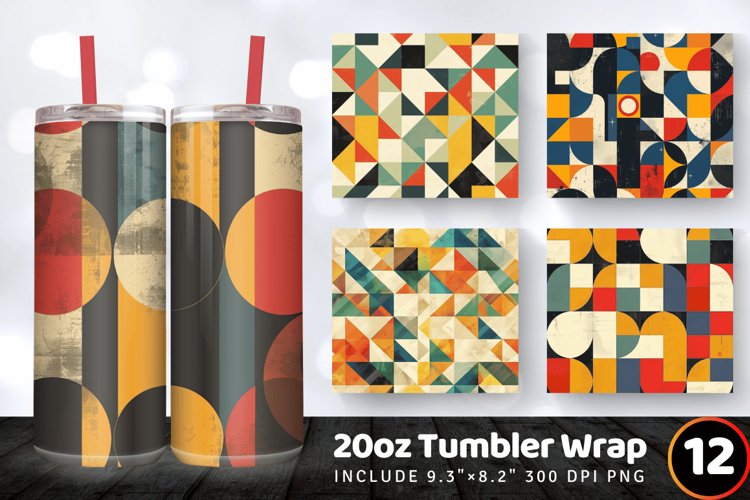 Retro Geometric Shapes Tumbler Wrap, 20oz Skinny Tumbler Wra