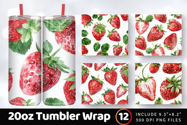 Watercolor Strawberry Tumbler Wrap, 20oz Skinny Tumbler Wrap