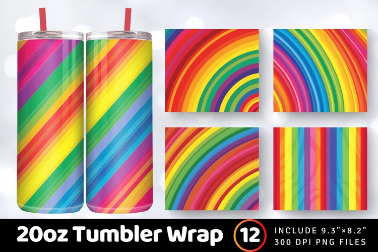 Bright Rainbow Tumbler Wrap, 20oz Skinny Tumbler Wrap