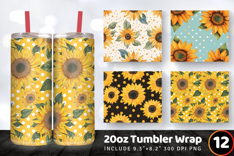 Sunflowers   Polka Dots Tumbler Wrap, 20oz Skinny Tumbler Wr