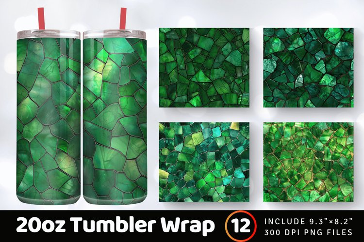 Emerald Stained Glass Tumbler Wrap, 20oz Skinny Tumbler Wrap