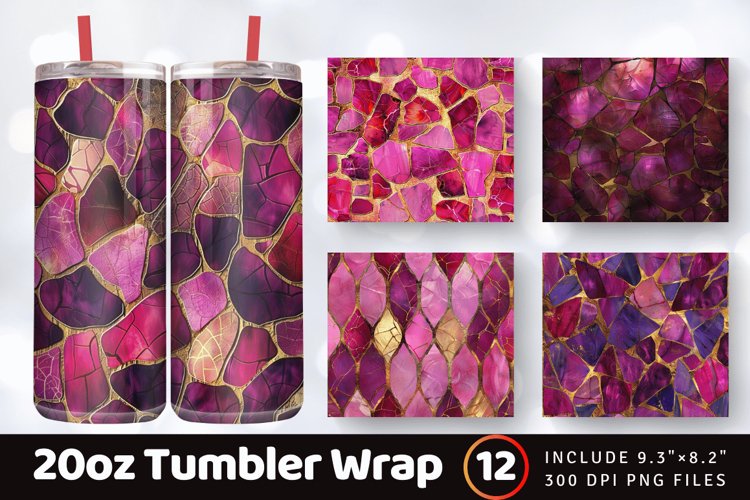 Magenta and Gold Stained Glass Tumbler Wrap, 20oz Skinny Tum