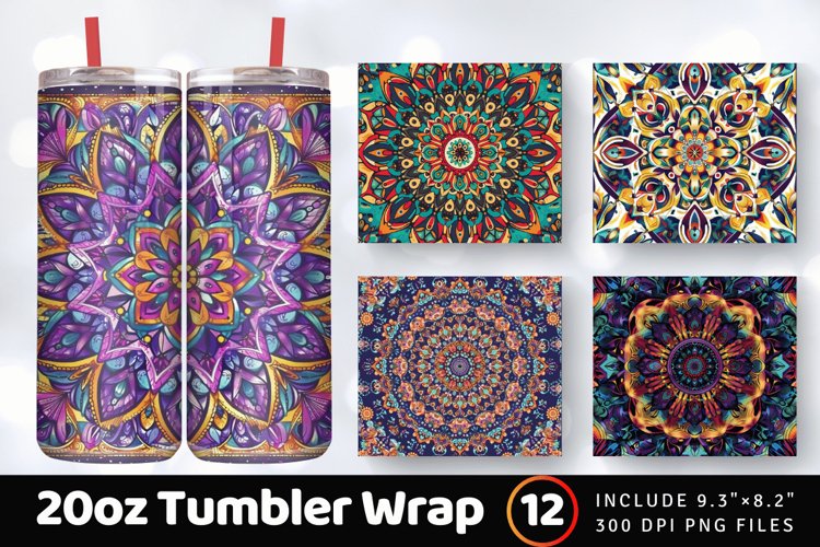 Kaleidoscope Mandala Crafted Tumbler Wrap, 20oz Skinny Tumbl