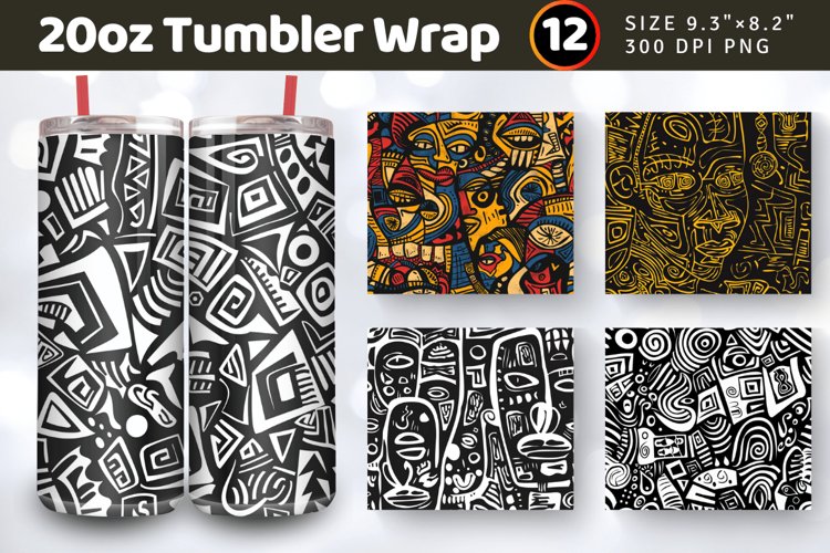 Abstract African American Doodle Tumbler Wraps, 20oz Skinny