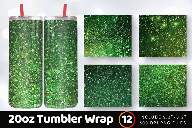 Green Glitter Textures Tumbler Wrap, 20oz Skinny Tumbler Wra