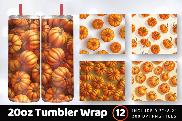 3D Pumpkins Tumbler Wrap, 20oz Skinny Tumbler Wrap