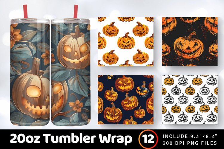 Halloween with Pumpkin Tumbler Wrap, 20oz Skinny Tumbler Wra