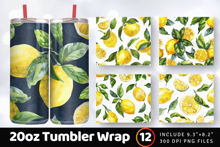 Watercolor Lemon Tumbler Wrap, 20oz Skinny Tumbler Wraps
