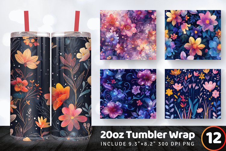 Magical Dreamy Flowers Tumbler Wrap, 20oz Skinny Tumbler Wra