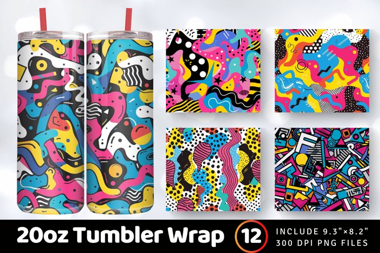 90s Abstract Funky Pop Tumbler Wrap, 20oz Skinny Tumbler Wra