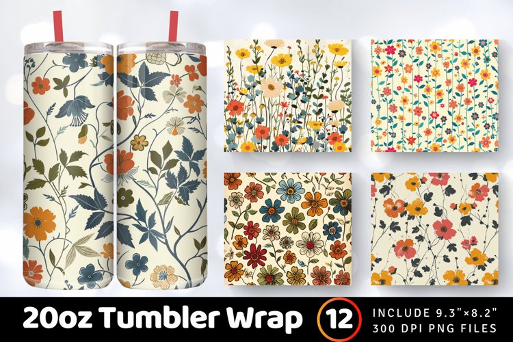 Retro Spring Garden Flowers Tumbler Wrap, 20oz Skinny Tumble