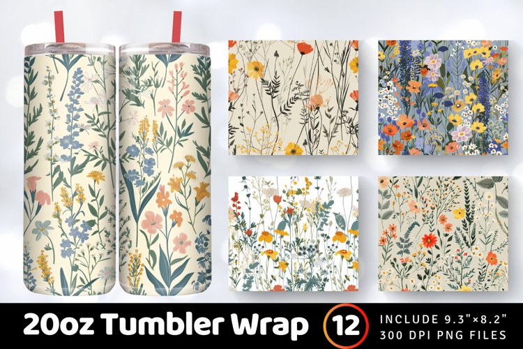 Urban Wildflowers Cottage core Garden Tumbler Wrap, 20oz Ski