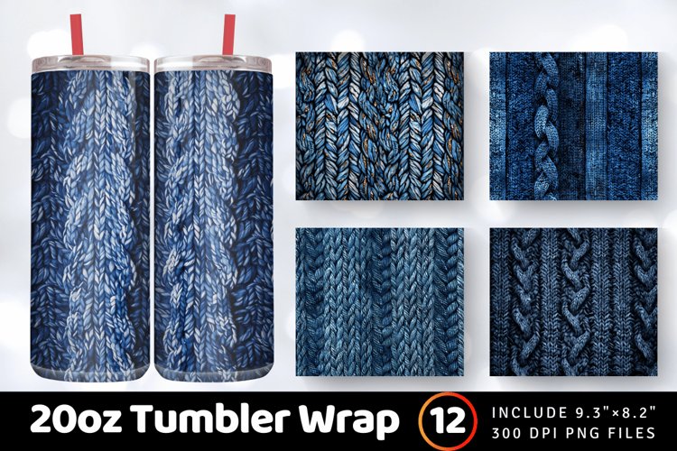 Denim Fabric Knitted Textures Tumbler Wrap, 20oz Skinny Tumb