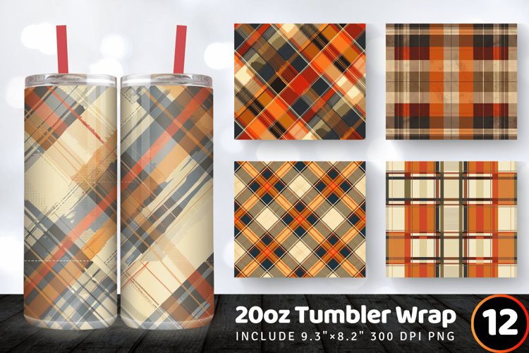 Retro Fall Plaid Tumbler Wrap, 20oz Skinny Tumbler Wrap