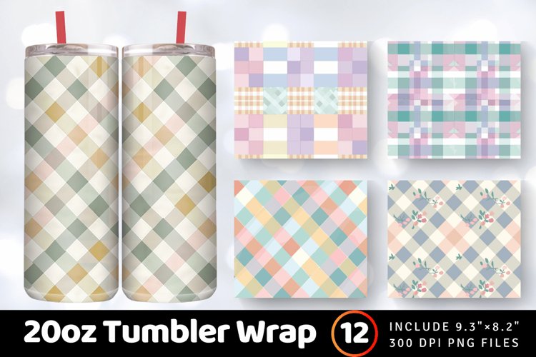 Pastel Farmhouse Gingham Tumbler Wrap, 20oz Skinny Tumbler W