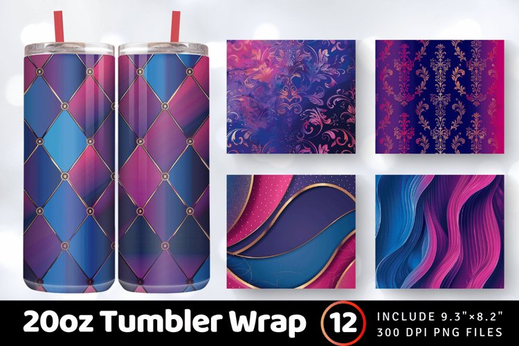 Magenta and Blue Luxury Tumbler Wrap, 20oz Skinny Tumbler Wr