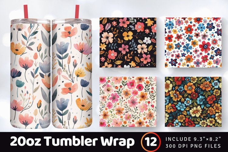 Cute Boho Flowers Tumbler Wrap, 20oz Skinny Tumbler Wrap