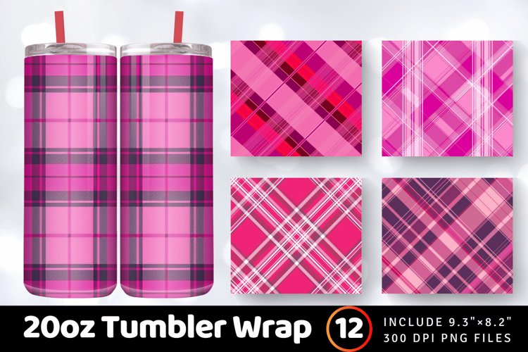 Hot Pink Plaid Tumbler Wrap, 20oz Skinny Tumbler Wrap