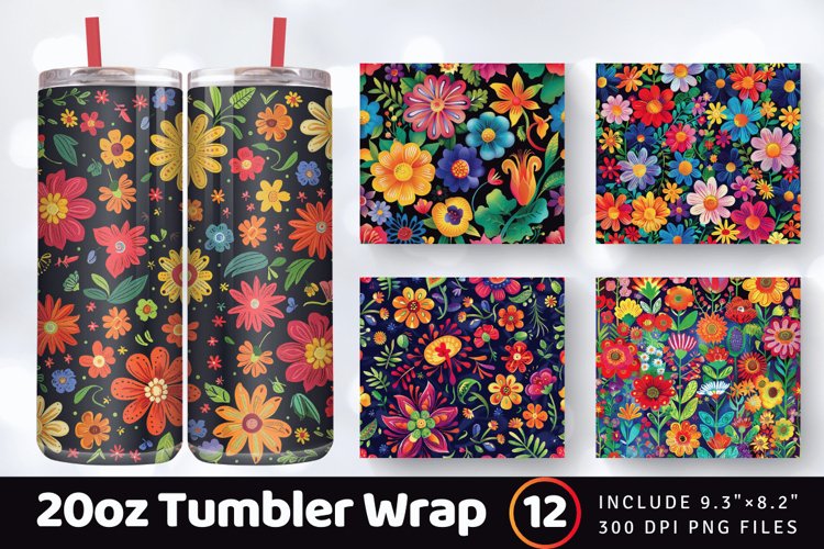 Mexican Flower Garden Tumbler Wrap, 20oz Skinny Tumbler Wrap