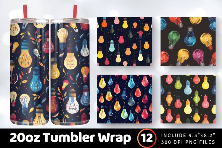 Colorful Lightbulbs Tumbler Wrap, 20oz Skinny Tumbler Wraps