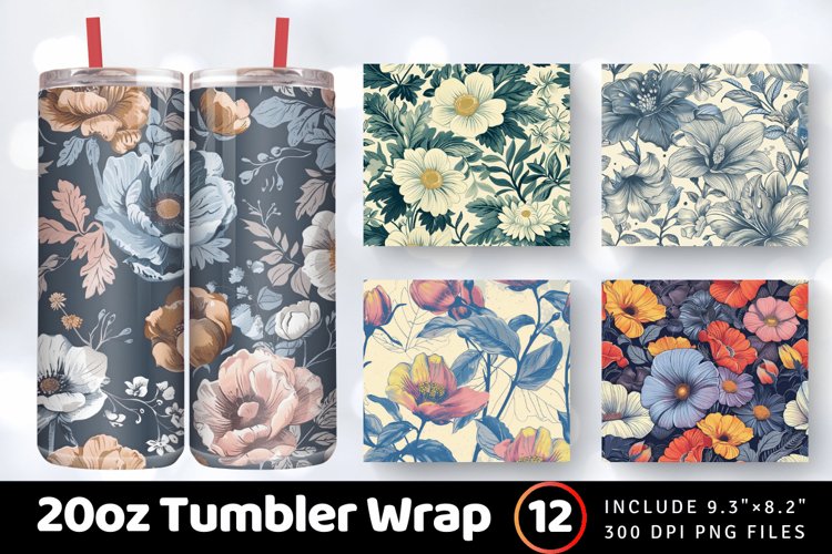 Vintage Chill Floral Tumbler Wrap, 20oz Skinny Tumbler Wraps