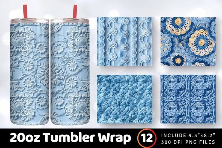 Soft Blue Crochet Fabric Textile Tumbler Wrap, 20oz Skinny T example image 1
