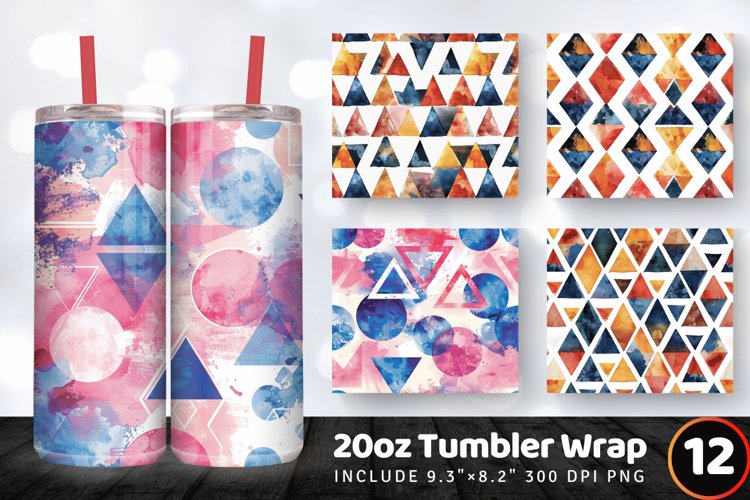 Watercolor Geometric Shapes Tumbler Wrap, 20oz Skinny Tumble
